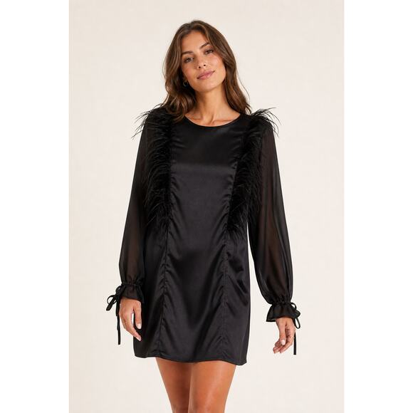 Eva Franco Dresses & Skirts - NEW Anthropologie Eva Franco Black Cocktail Dress Sz XS feather fringe Faulkner